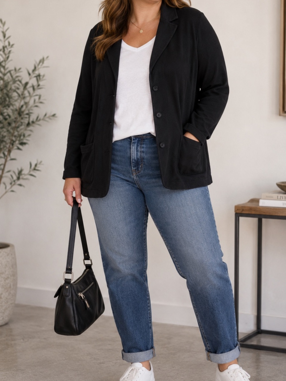 Tahari Women’s Blazer 1X Black Ponte Knit 3 Button Patch Pockets Plus Size